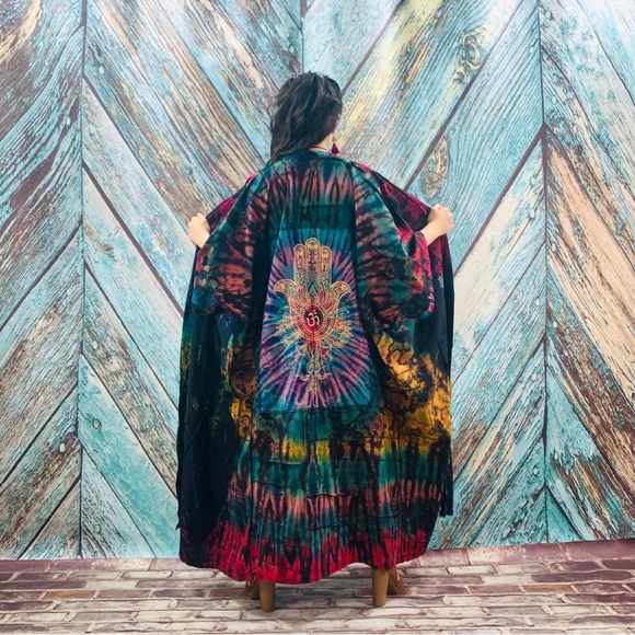 Boho Patchwork Tie Dye Dashi Kimono Duster Cardi - Picture 4 of 12